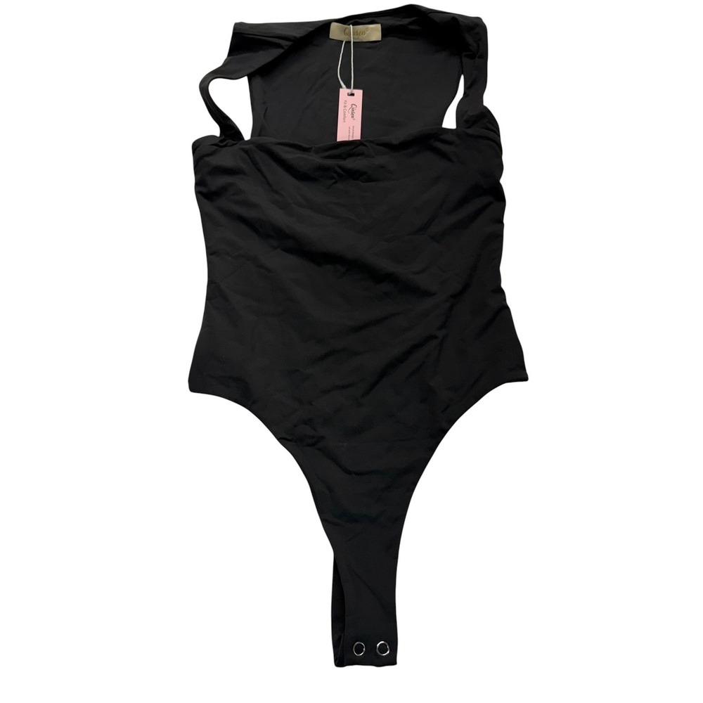 Quinsen Black Square Neck Bodysuit Womens Size Small Sleeveless Stretch - Picture 2 of 7